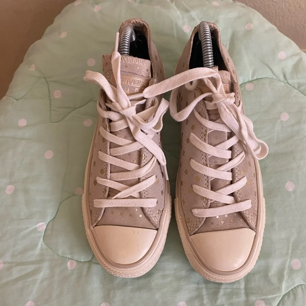 Converse Tan and Gold Polka Dot Kids Sneakers size 3